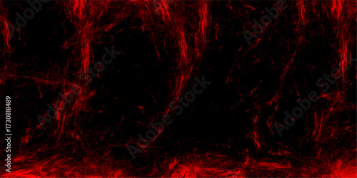 Abstract red grunge reflection of neon cumulus clouds smoke exploding art. Defocused Lights and Dust Particles with soft Red clouds painted texture. Freeze motion of red color fire particles splashing
