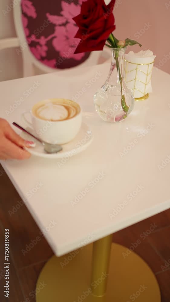 custom made wallpaper toronto digitalWaiter serves cappuccino on table. Coffee serving concept.