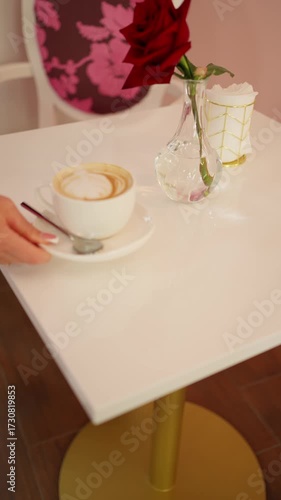 Wallpaper Mural Waiter serves cappuccino on table. Coffee serving concept. Torontodigital.ca