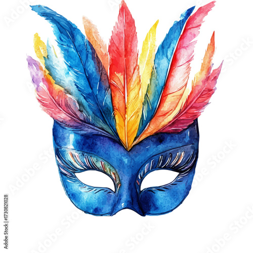 Carnival Mask, watercolor painting vector, isolated on a white background.