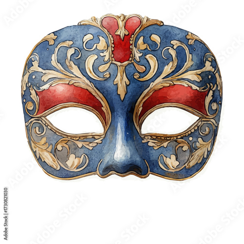 Carnival Mask, watercolor painting vector, isolated on a white background.