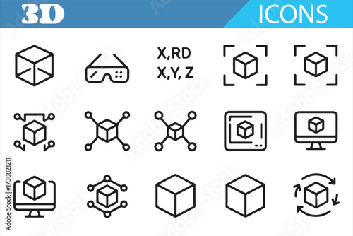 Immersive Design Icons — AR VR Goggles, Stereoscopic, Scene Nodes, Transform