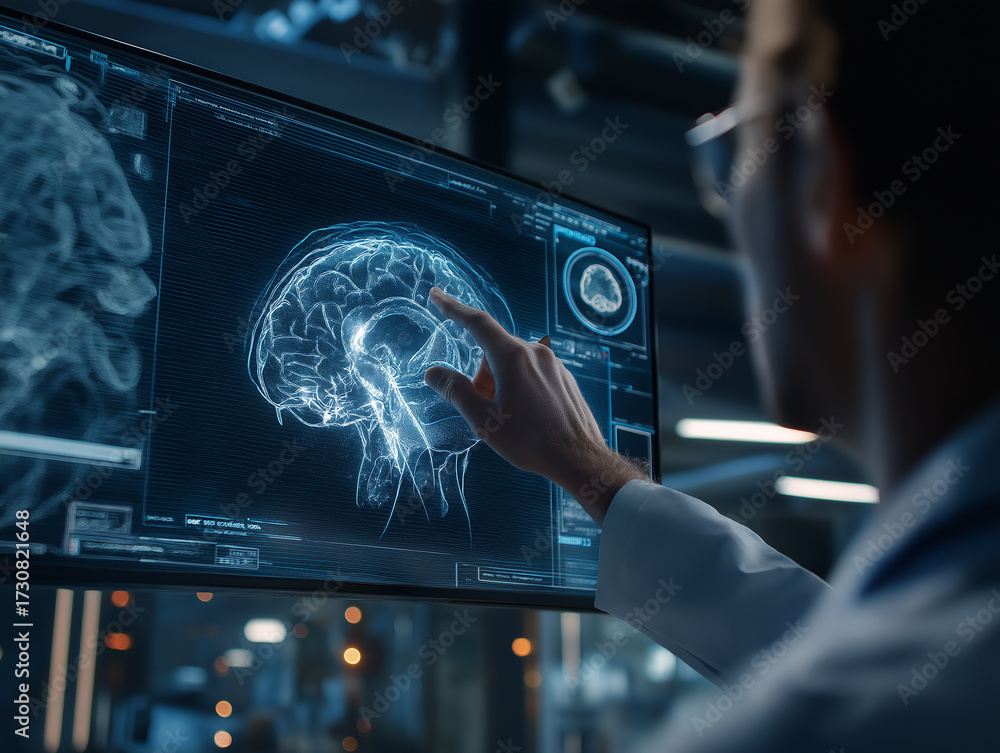 Fototapeta premium Neurologist Reviewing Brain Activity Scan