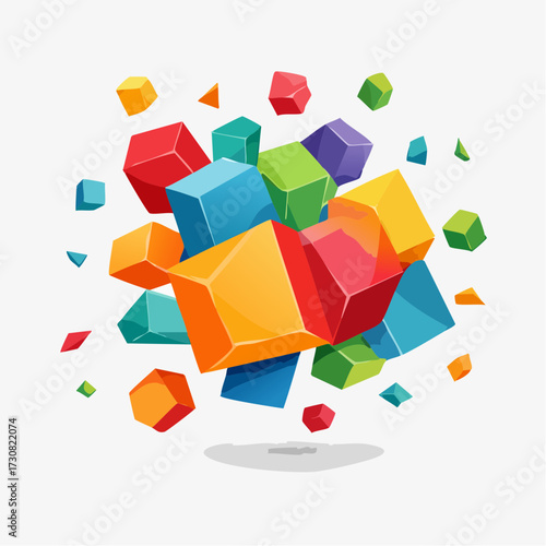 Abstract geometric composition of colorful polygonal shapes on a white background style