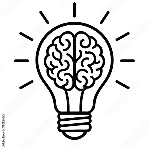 Brain Inside a Light Bulb Icon Vector - Symbol for Idea and Creativity
