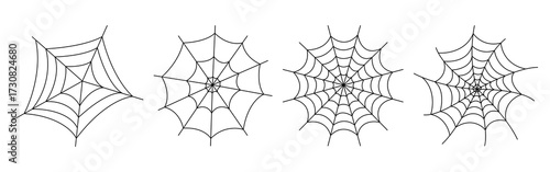 Spiderweb varieties set. Black mesh patterns with halloween party ornament. Sticky trap of intertwining dangerous vector lines.