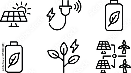 Renewable energy sources and sustainable power generation vector illustration