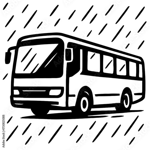 Bus Driving in Rainy Weather Icon Vector - Classic Symbol for Commuting in Bad Weather