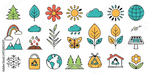 Colorful Nature Icons Representing Environmental Elements