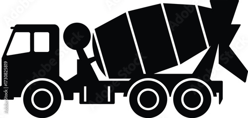 Illustration of a heavy duty cement mixer truck for construction projects use