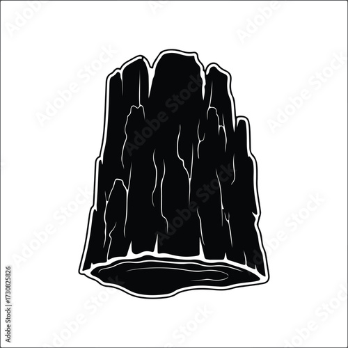 Vector Petrified tree stump in black and white silhouette Illustrator