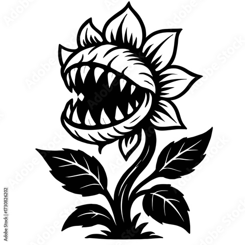 Carnivorous Monster Plant Vector Illustration - Fantasy Creature and Horror Graphic