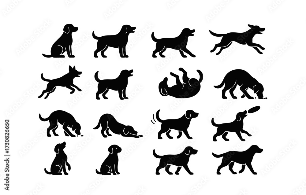 Obraz premium Silhouette dog collection: playful canine poses in black silhouette style