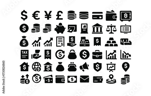 Comprehensive currency and finance icons set for business and banking