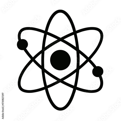 Classic Atom Symbol Icon Vector - Sign for Science, Physics, and Technology