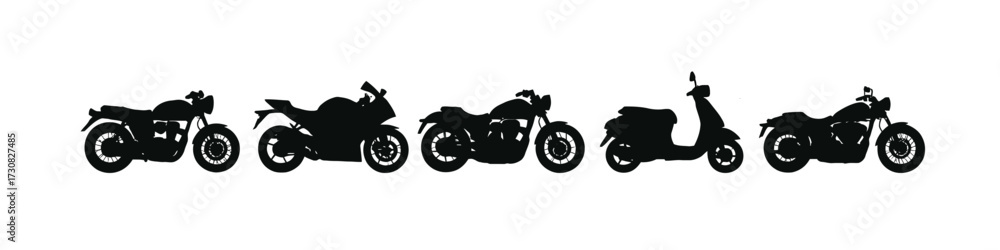 Fototapeta premium Silhouette collection of classic and modern motorcycles and scooters