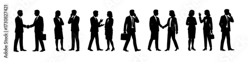 Business people silhouettes engaging in professional interactions