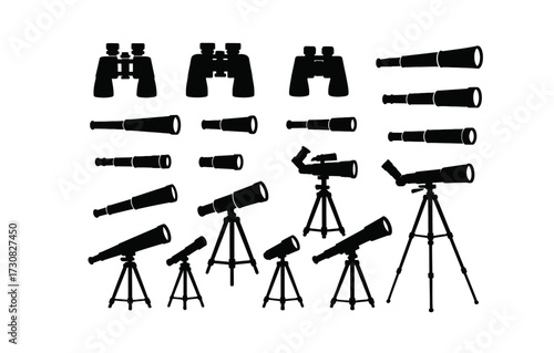 Telescope and binocular silhouettes collection for astronomy enthusiasts