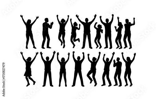 Silhouette of celebrating people jumping with joy