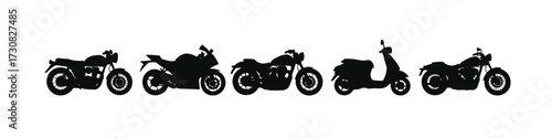 Silhouette collection of classic and modern motorcycles and scooters