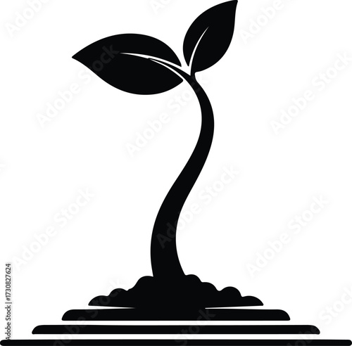 Vector seedling growing from soil plant life silhouette Illustrator