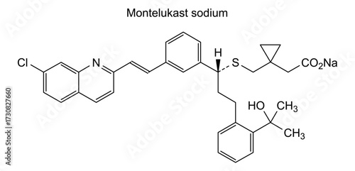 Chemical structure of montelukast sodium, drug substance