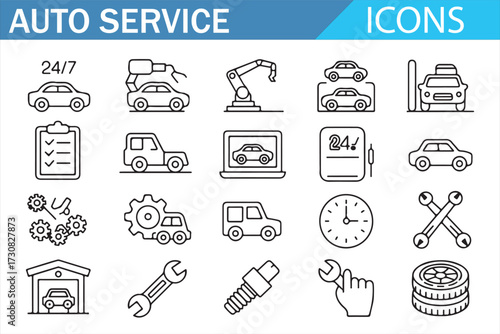 Transportation Service Icons — Garage Equipment, Timing, Tuning, Inspection