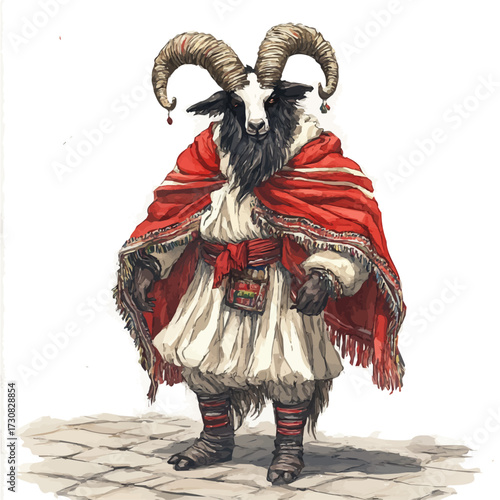 Bolivian Devil Parade, watercolor drawing vector, isolated on a white background.