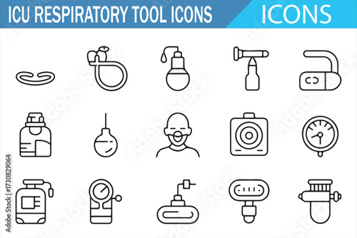 Anesthesia & Airway Icons — Sterile Line Set of Respiratory Support Equipment for Healthcare