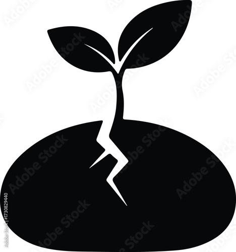 Vector Sprout growing from cracked earth silhouette Illustrator