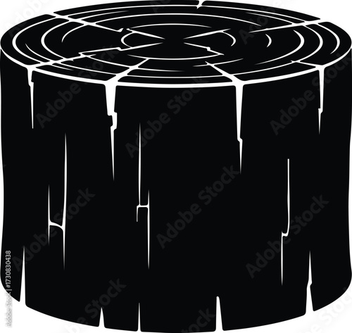 Vector Tree stump annual rings black and white silhouette Illustrator