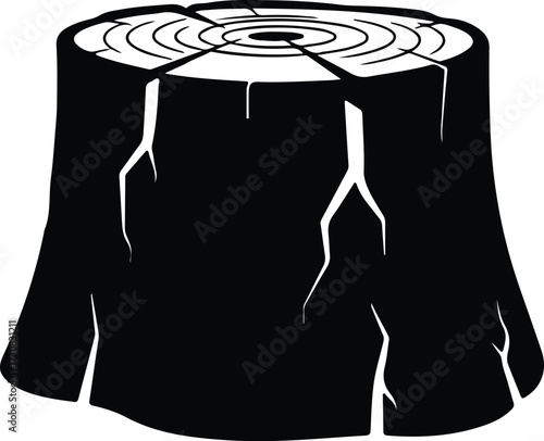 Vector Tree stump with growth rings black silhouette Illustrator