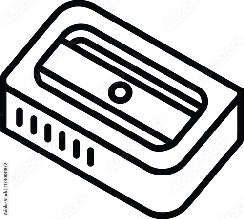 Pencil Sharpener: A clean and simple line drawing of a standard pencil sharpener. perfect for educational resources or graphic design.