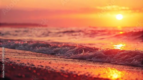 Golden Horizon Over Waves – Coral to Golden Gradient