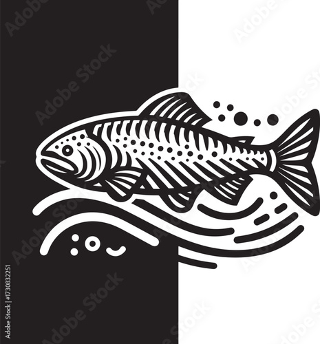 Illustration of a fish on a black and white background, vector illustration