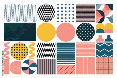 Abstract Geometric Pattern with Retro Modern Style for Wallpaper and Fabric Design with Colorful Shapes