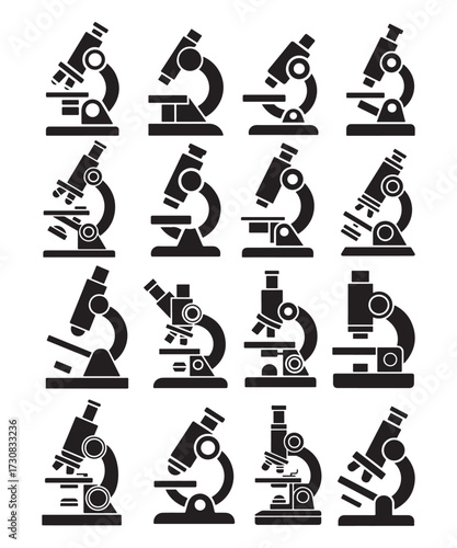 Microscope Icons Set Science Research Laboratory Medical Education.