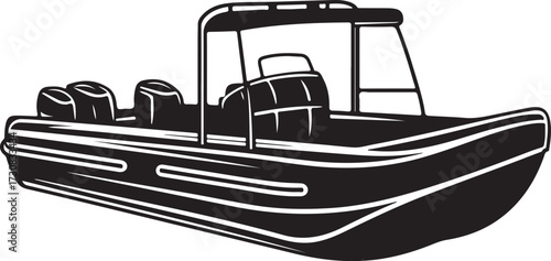 Pontoon Boat Silhouette on Transparent Background