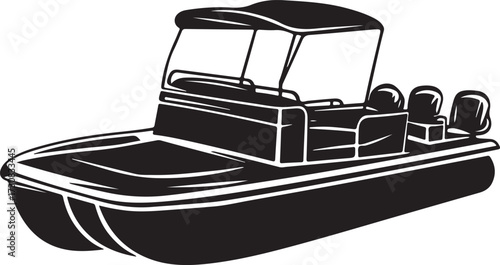 Pontoon Boat Silhouette on Transparent Background