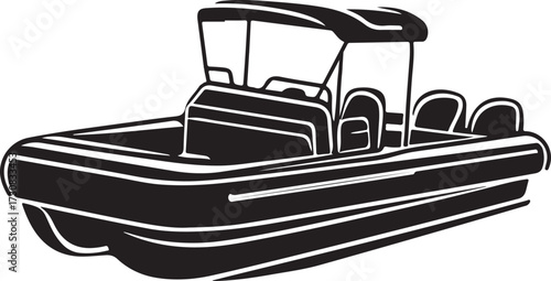 Pontoon Boat Silhouette on Transparent Background