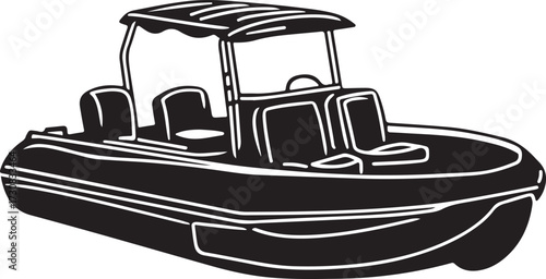 Pontoon Boat Silhouette on Transparent Background