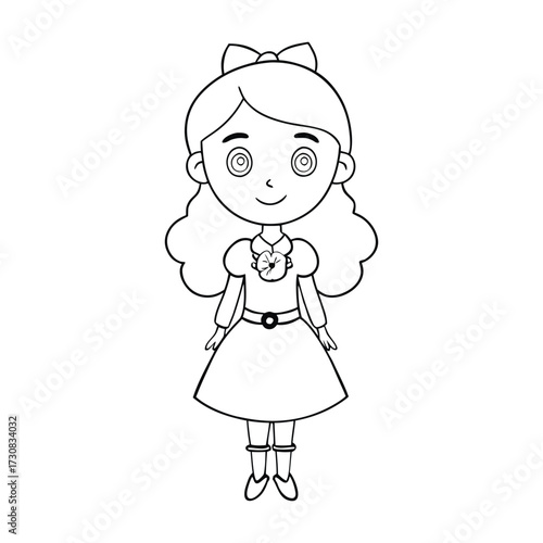 An Irish girl coloring page featuring a smiling lass in traditional dress, with braided hair, shamrock accents, and cheerful charm ready for kids to color with creativity.
