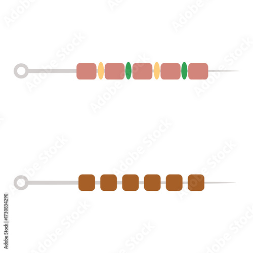 Two grilled skewers with meat and vegetables, ideal for barbecue and culinary themes