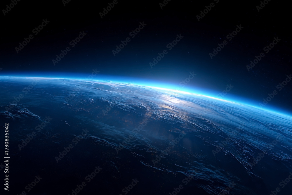 Obraz premium Spectacular View of Planet Earth Rising Over the Horizon from Space Observation