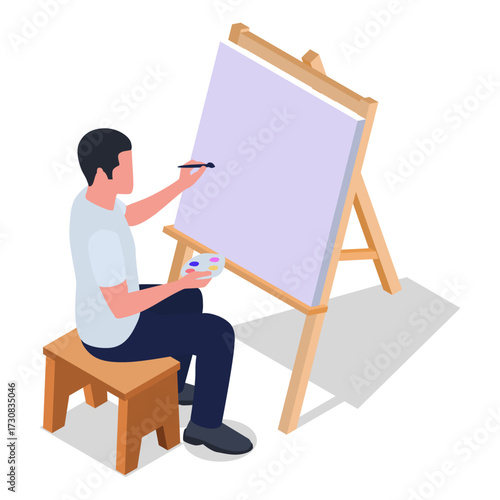 Artist painting on a canvas on an easel in a studio, creative pursuit and artistic expression