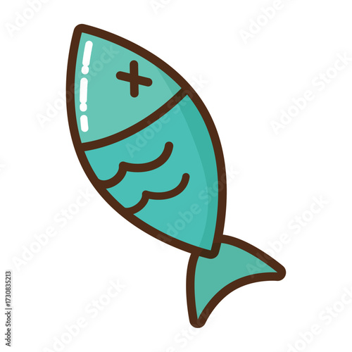 Dead Fish Illustration with X-shaped eyes, a symbol of death and decay in a cartoon style