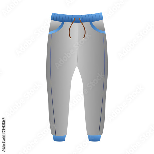 Comfortable gray joggers with blue trim and drawstring, perfect for casual wear and athletic activities