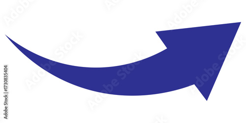 Blue curve arrow. Blue upward curving arrow. A curved blue arrow points upwards, indicating growth and progress, isolated on white background.