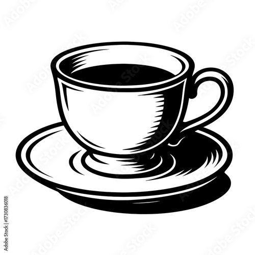 Coffee Cup and Saucer Vector Icon - Classic Symbol for Cafe and Hot Beverages