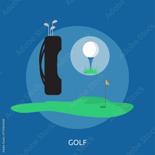 Iconic Golf Scene with Clubs, Ball on Tee, and Flag on the Green, Illustrating the Sport